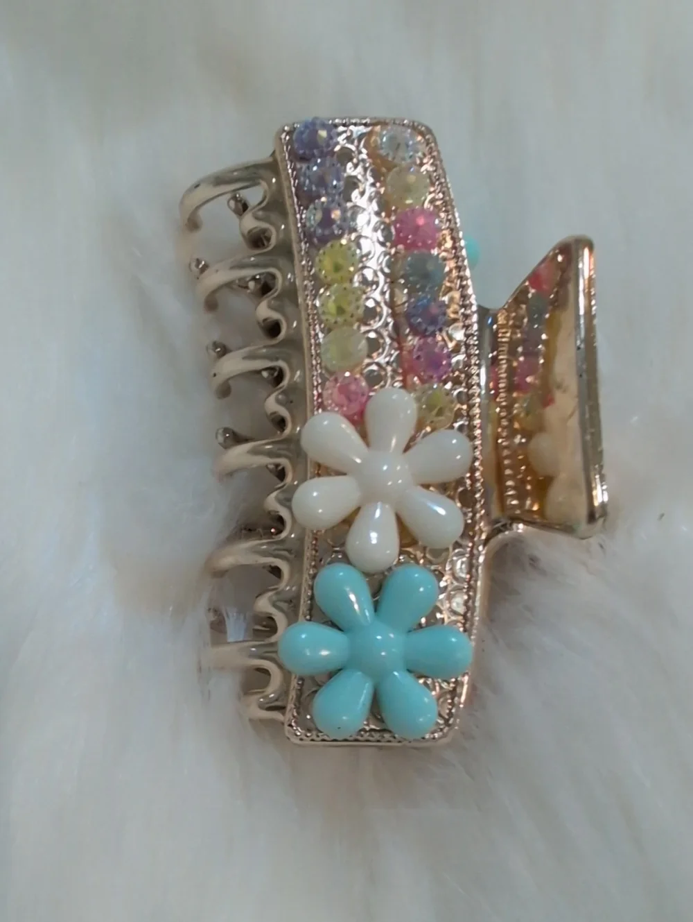 Floral Multi-Color Gemstone Hair Clip
